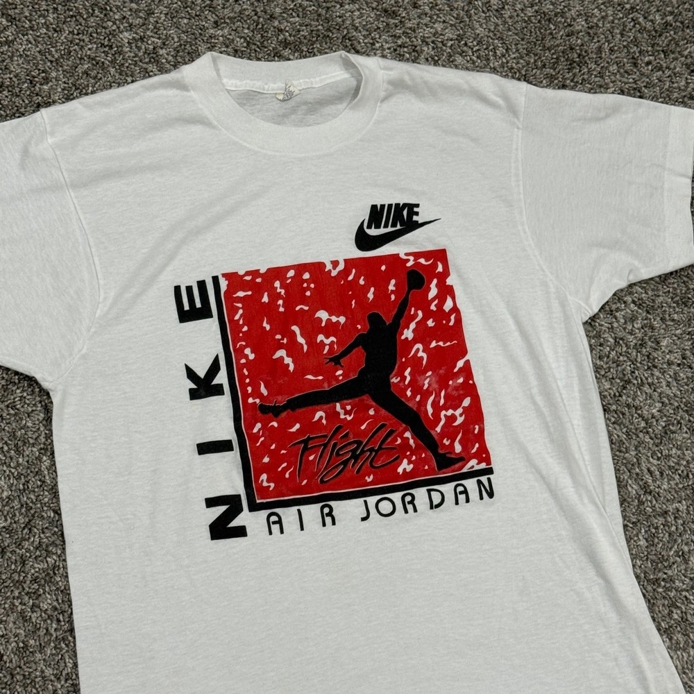 Vintage 80s Nike Air Jordan Flight TShirt Single Stitch Screen Stars Mens L BOOT